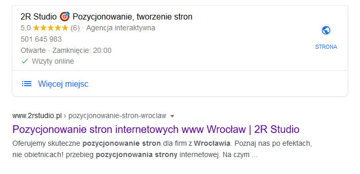 wyniki organiczne dla frazy pozycjonowanie wrocław