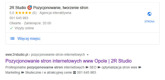 wyniki wyszukiwania w wyszukiwarce google